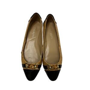 Talbots womens flats cork black patent cap toe and heel bamboo hardware Size 7.5